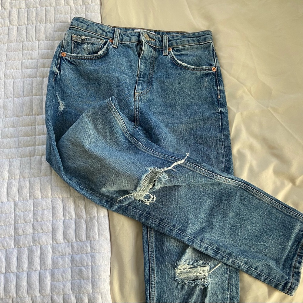 Zara Straight Leg Distressed Jeans
